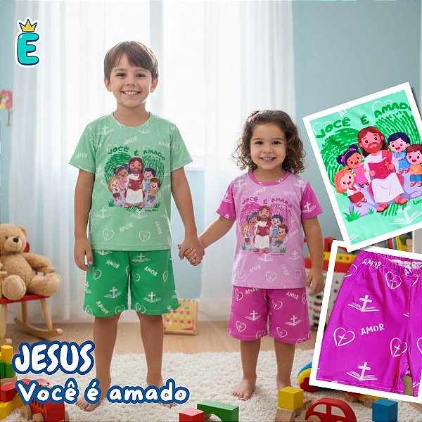 Pijama infantil Cristão - curto (Você é amado)