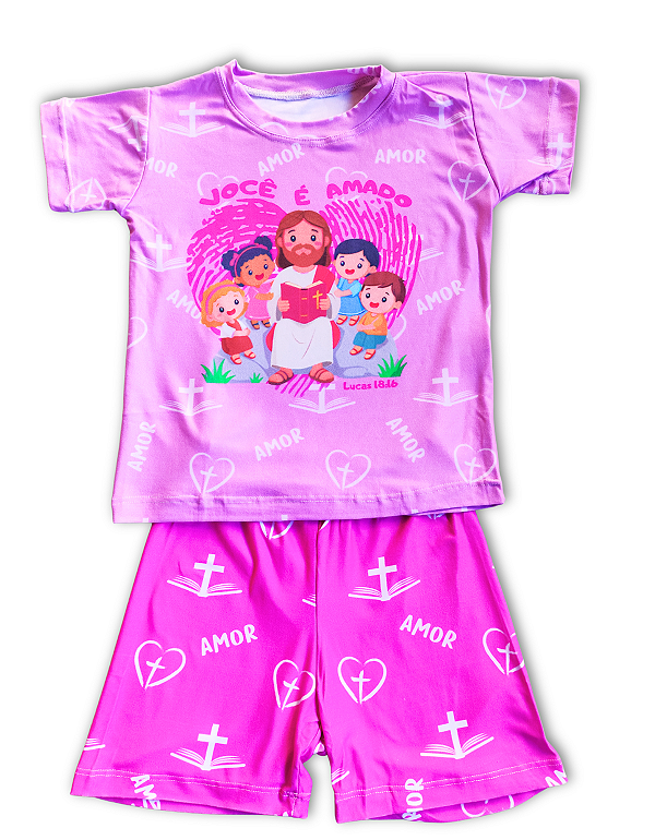Pijama infantil Cristão - curto (Você é amado)