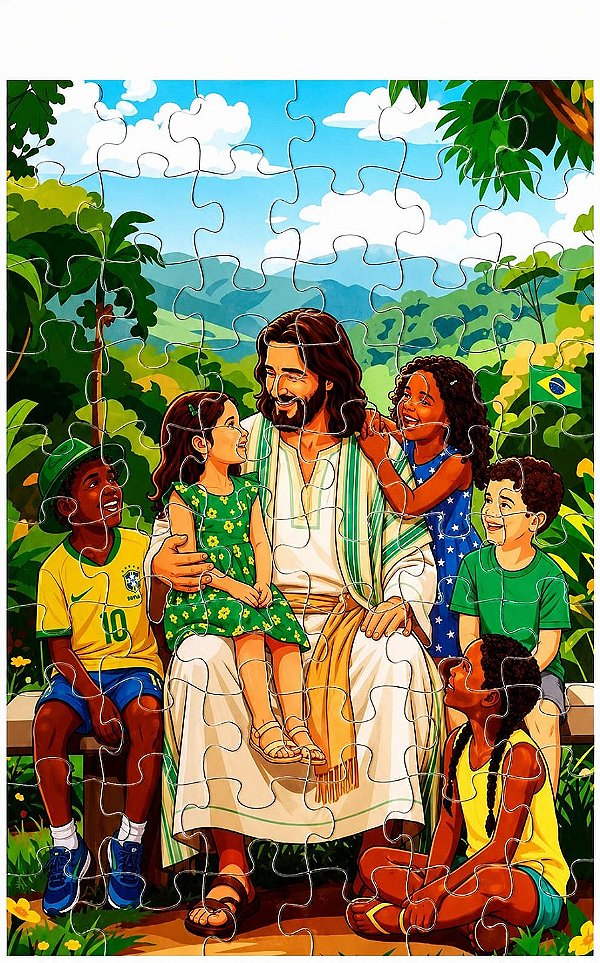 Quebra-cabeça - Jesus e as crianças - Brasil - 60 Pç