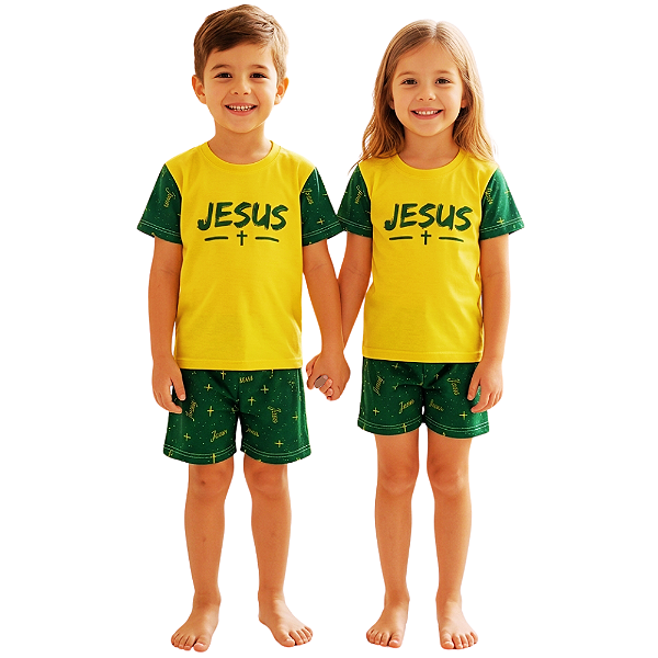 Pijama infantil JESUS Brasil - curto menino e menina