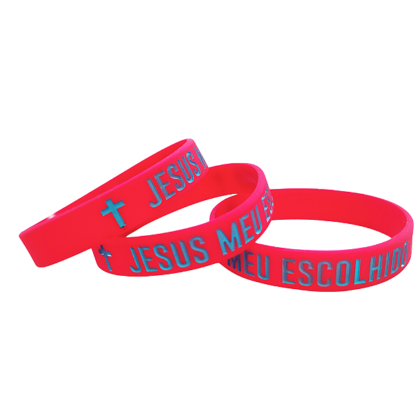 Pulseira de Silicone Cristã - Jesus meu Escolhido - vermelha 18cm