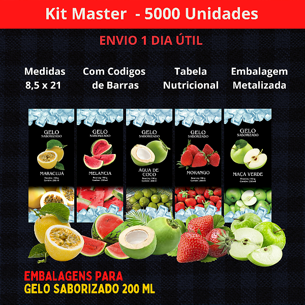Kit  Pacotes / Sabores - Saco BOPP Metalizado - 8,5x21 - Total 5000  Sacos