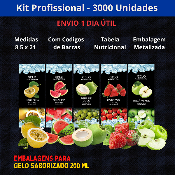 Kit  Pacotes / Sabores - Saco BOPP Metalizado - 8,5x21 - Total 3000  Sacos