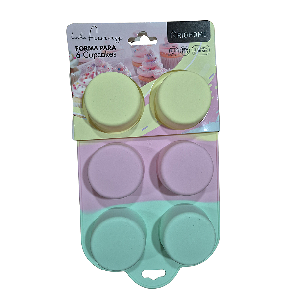 Molde de silicone c/ 6 cavidades colorido 29x17x2,9cm