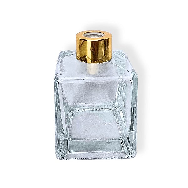 Frasco de vidro para difusor - Quadrado 150ml (Tampa Dourada)