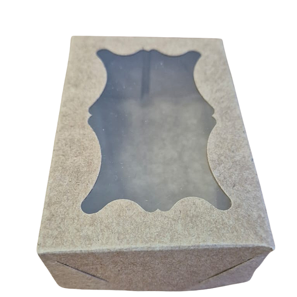 Embalagem Caixa Kraft c/ visor 10.5cm x 6.8cm x 3.2cm