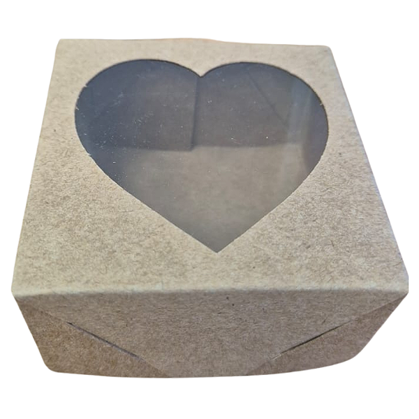 Embalagem Caixa Kraft c/ visor de coração 7cm X7cm X3,5cm