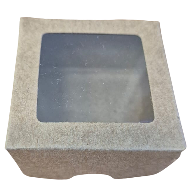 Embalagem Caixa Kraft c/ Visor quadrado 5,9cm x 5,9cm x 3,5cm