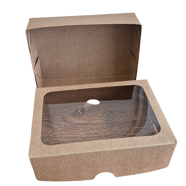 Embalagem Caixa Kraft c/ visor retangular 14cm X10cm X4,5cm