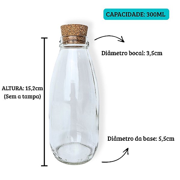 Garrafa de vidro para geleia de banho 300ml (Tampa Rolha)
