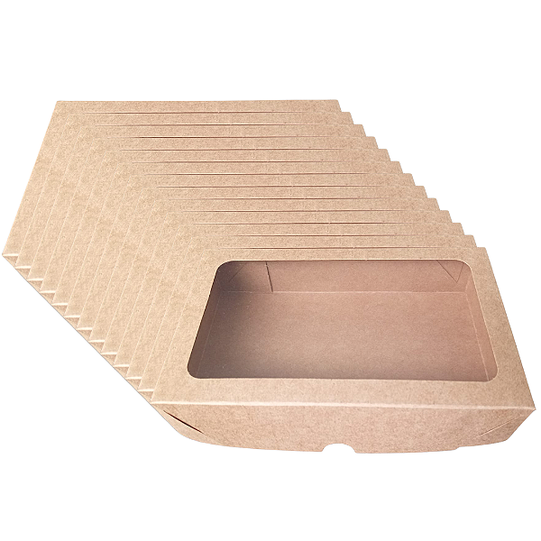 Embalagem Caixa Kraft c/ visor retangular grande 12.5cm X20cm X4,2cm - 10 unidades