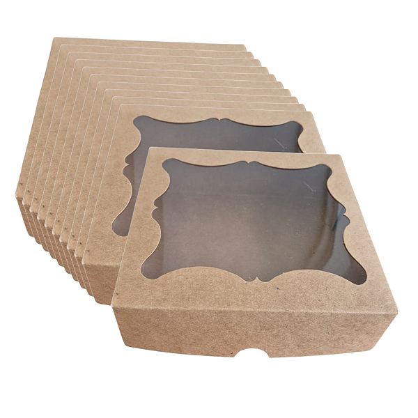 Embalagem Caixa Kraft c/ visor 15cm X15cm X4.2cm - 10 unidades