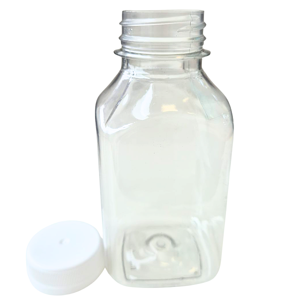 Frasco Garrafa Pet Quadrada baixa c tampa 300ml para Geléia de banho