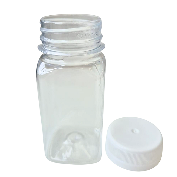 Frasco Garrafa Pet Quadrada c tampa p Geléia de banho 100ml