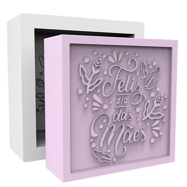 Molde de Silicone Quadrada Feliz Dia das Maes c/ Flores