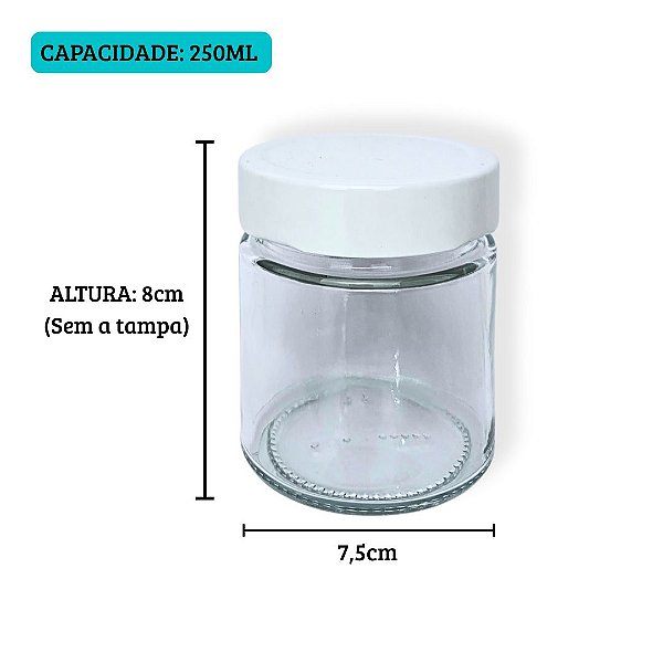 Pote Pianeza Vidro Alto - 250ml (Tampa Branca)