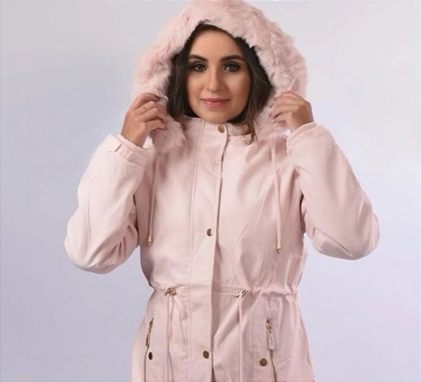 Jaqueta Parka Rosa Feminina com Capuz