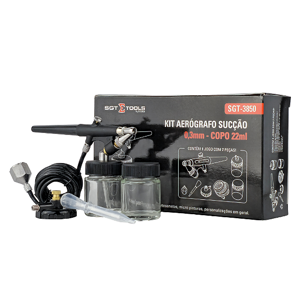 Kit Aerógrafo de Sucção 0,3mm Copo 22ml SGT3850 Sigma Tools