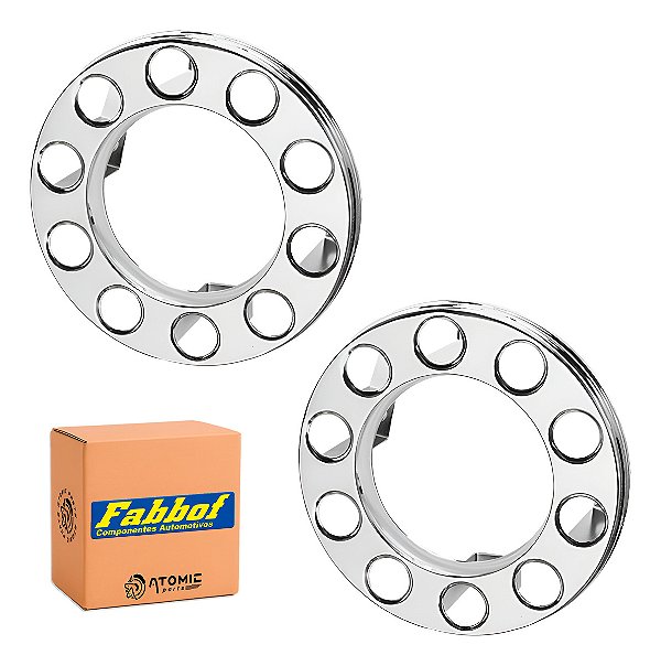 Par 2 Calota Metal 10 Furos Cromada Traseira Caminhão Prateado