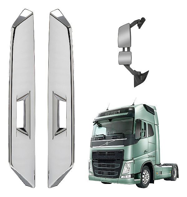 Kit 2 Capa Acabament Retrovisor Volvo Fh 2015 A 2021 Cromada