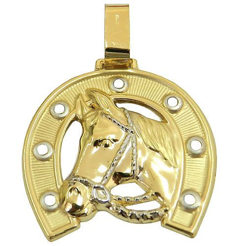Pingente De Ouro 18k Cavalo Com Ferradura 40mm