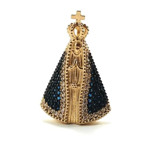 Pingente de Ouro 18K Nossa Senhora Aparecida – Manto Azul