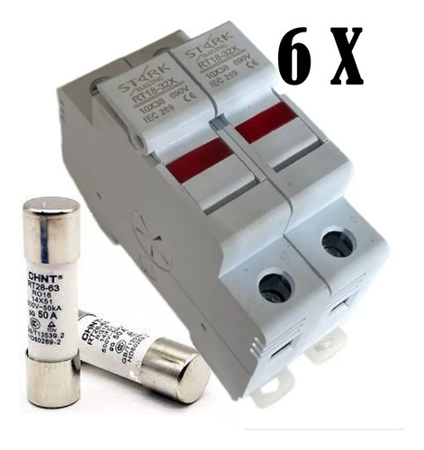 Porta Fusível 2 Polos Led C/ 2 Fusível Solar 500v  (6 Peças)