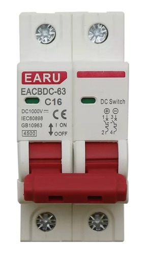 Disjuntor Dc Cc 16a 1000v Bipolar Painel Solar Fotovoltáico