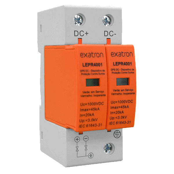 DPS Bipolar 45ka Protetor Surto 1000V Dc Cc Para Painel Solar