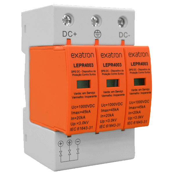 DPS Tripolar 45ka Protetor Surto 1000V Dc Cc Para Painel Solar