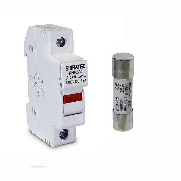 Porta Fusível Solar 1000v 32a 1 Polo + Fusível Gpv/Ar Ultra Rapido