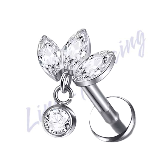 Labret Titânio Flor Com Pingente Zircônia 1.2x8