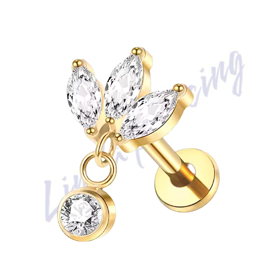 Labret Titânio pvd Flor Com Pingente Zircônia 1.2x8