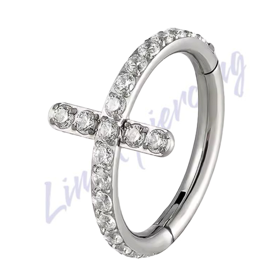 Argola Titânio Segmento Cruz Zircônia Cravejada 1.2x8