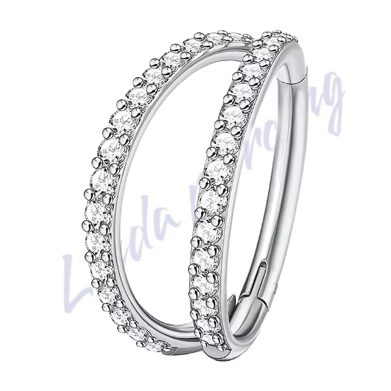 Argola Titânio Segmento Dupla Fileira Zircônia Cravejada 1.2x8