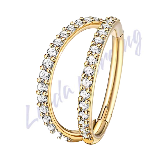 Argola Titânio pvd Segmento Dupla Fileira Zircônia Cravejada 1.2x8