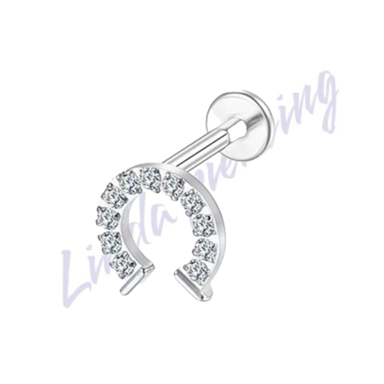 Labret Titânio Ferradura Zircônias Cravejadas 1.2x8