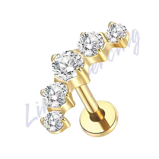 Labret Titânio pvd Cluster Zircônias Cravejadas 1.2x8