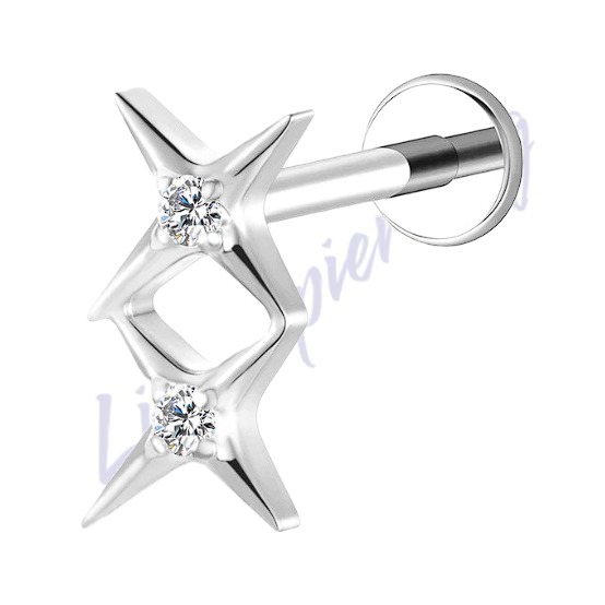Labret Titânio Estrela Dupla Zircônia 1.2x8
