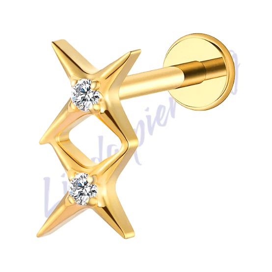 Labret Titânio pvd Estrela Dupla Zircônia 1.2x8