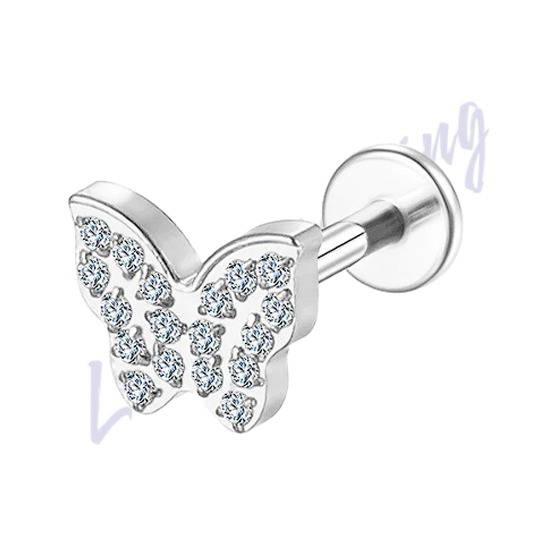 Labret Titânio Borboleta Zircônia Cravejada 1.2x8