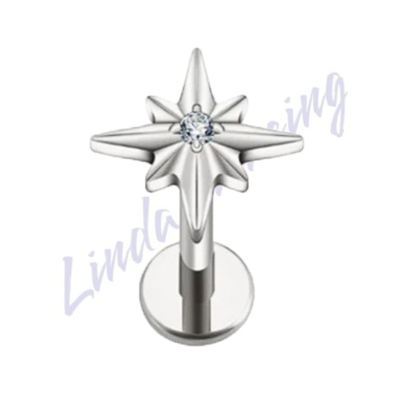 Labret Titânio Estrela Com Zircônia 1.2x8