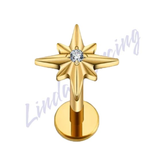 Labret Titânio pvd Estrela Com Zircônia 1.2x8