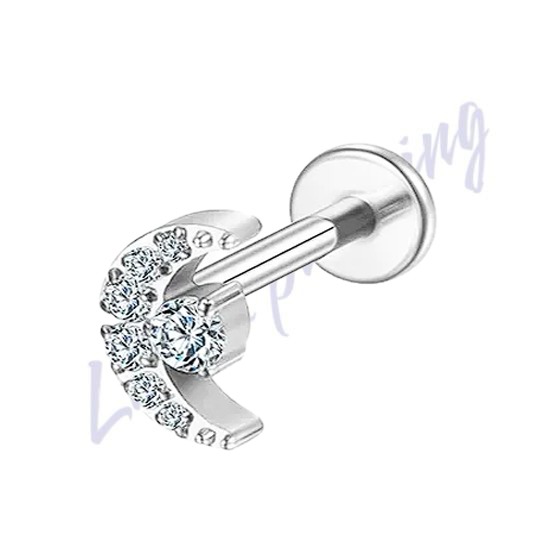 Labret Titânio Lua Zircônias Cravejadas 1.2x8