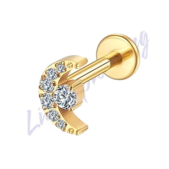 Labret Titânio pvd Lua Zircônias Cravejadas 1.2x8