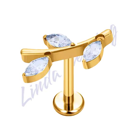 Labret Titânio pvd Galho Zircônia Cravejada 1.2x8