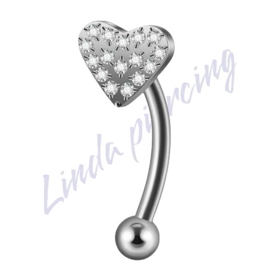 Minibarbell Curvo Titânio Coração cravejado Zircônias