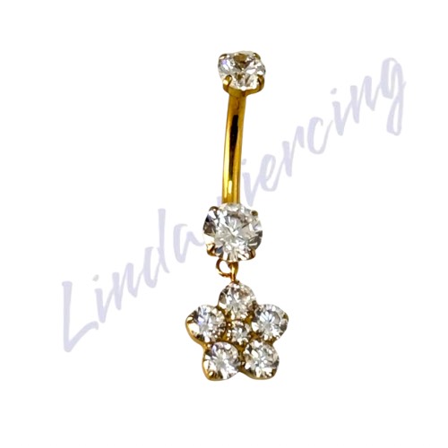 Umbigo Titânio Pvd Ponto de luz c/Pgente Flor