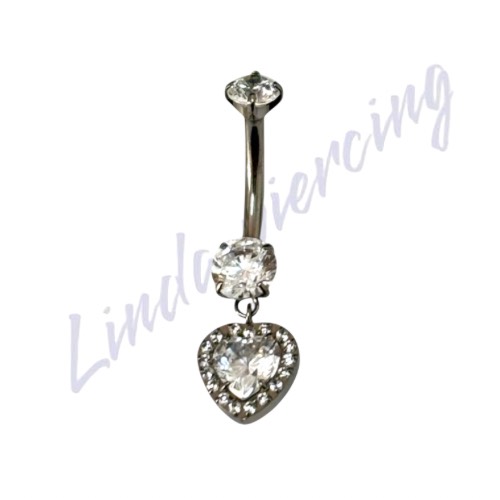 Umbigo Titânio Ponto de luz c/coração Cravejado