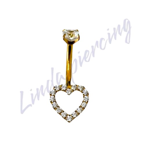 Umbigo Titânio Pvd Coração Cravejado G